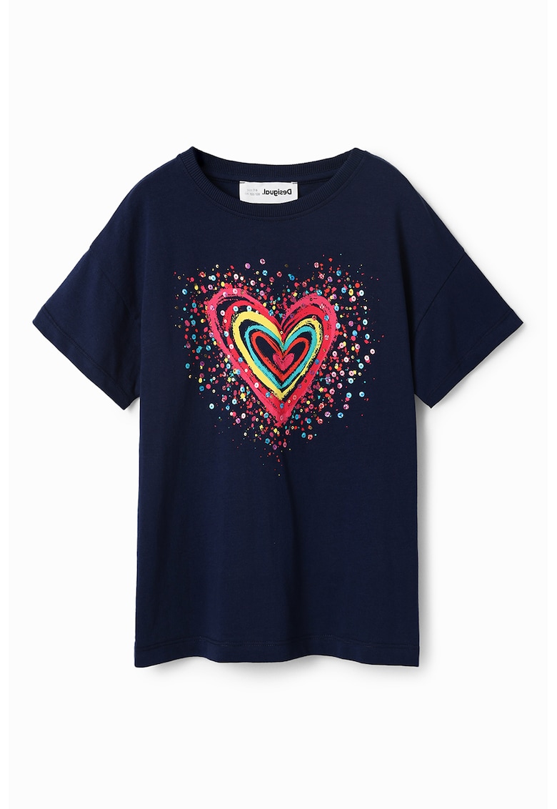 Tricou de bumbac cu imprimeu si maneci cazute