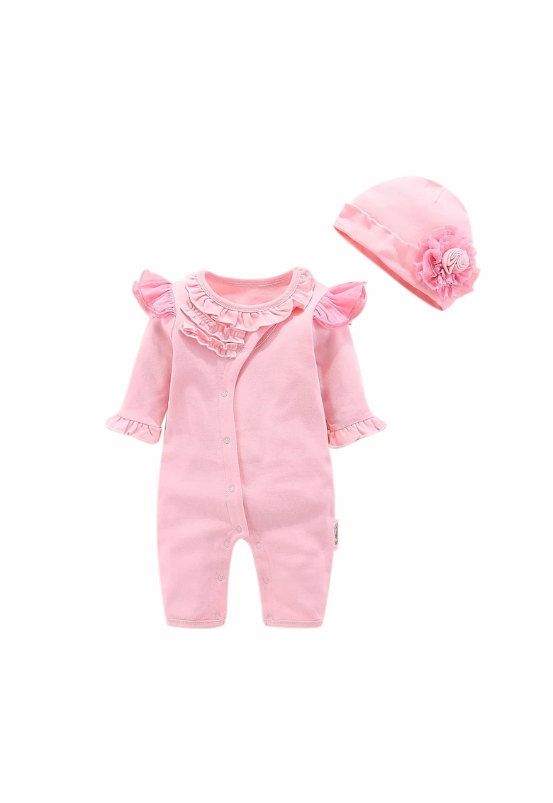 Salopeta Fetite Cu Caciulita Roz Evelina