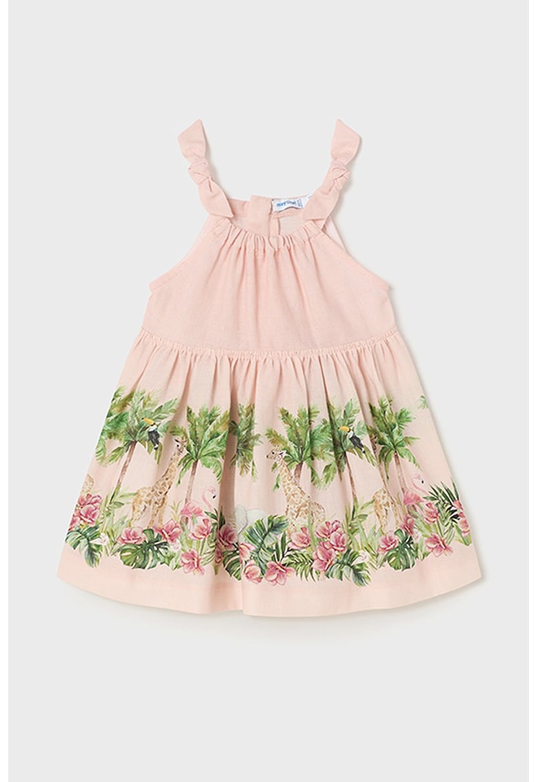 Rochie din amestec de in cu imprimeu grafic