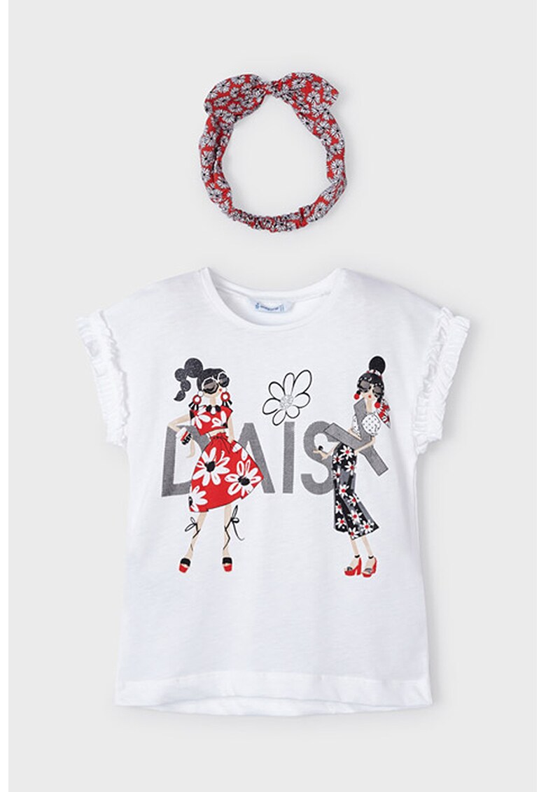 Set de tricou cu imprimeu si bentita