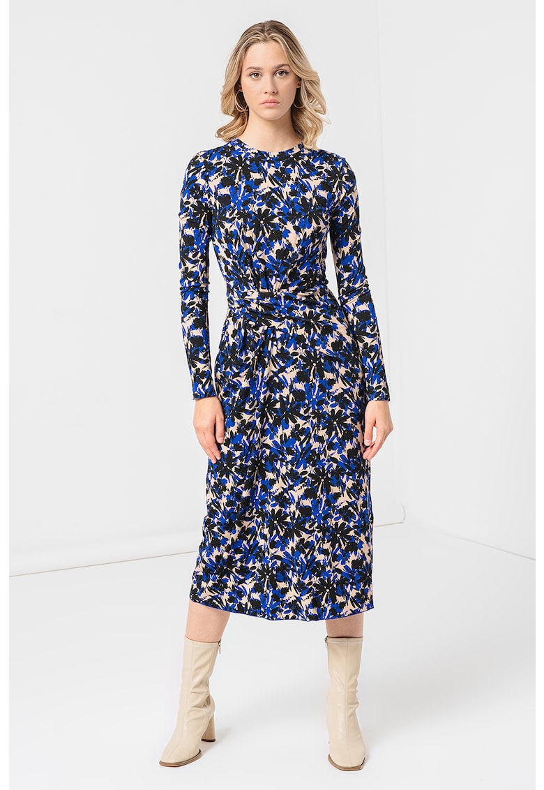 Rochie midi cu imprimeu floral si abstract