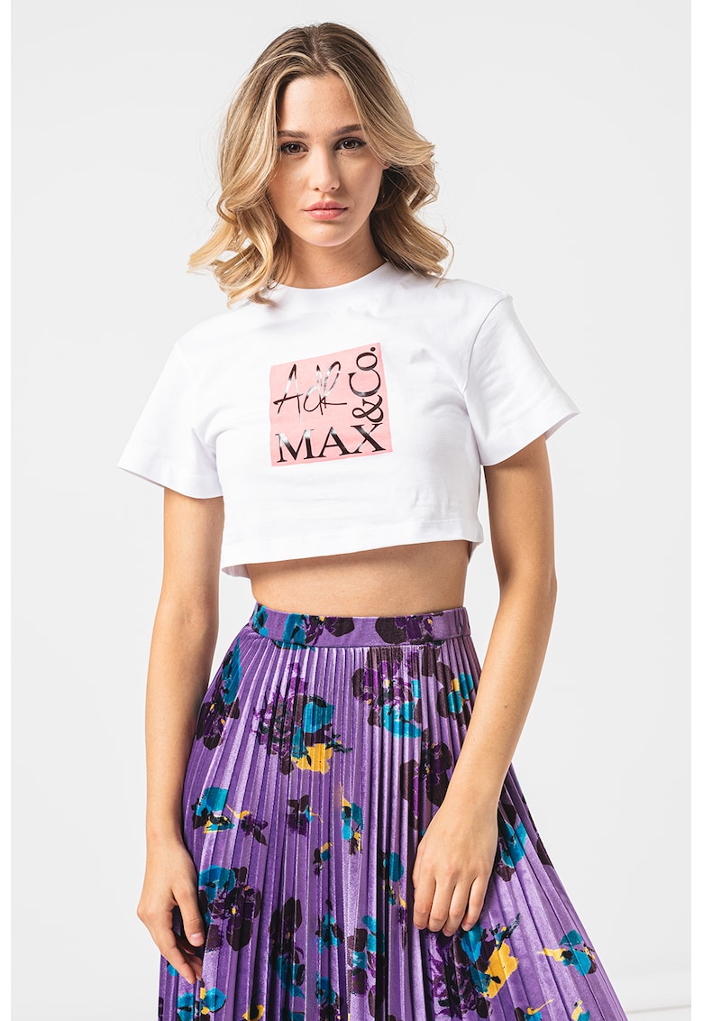 Tricou crop cu imprimeu logo