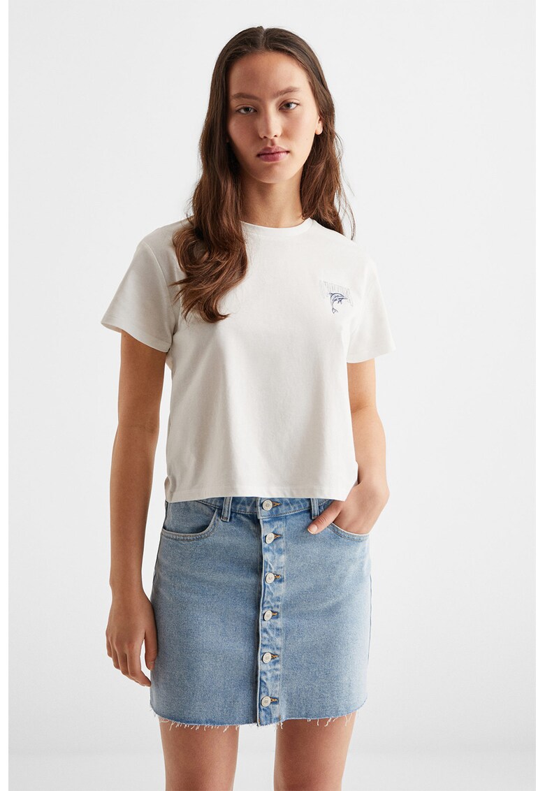 Tricou cu decolteu la baza gatului si imprimeu Sands