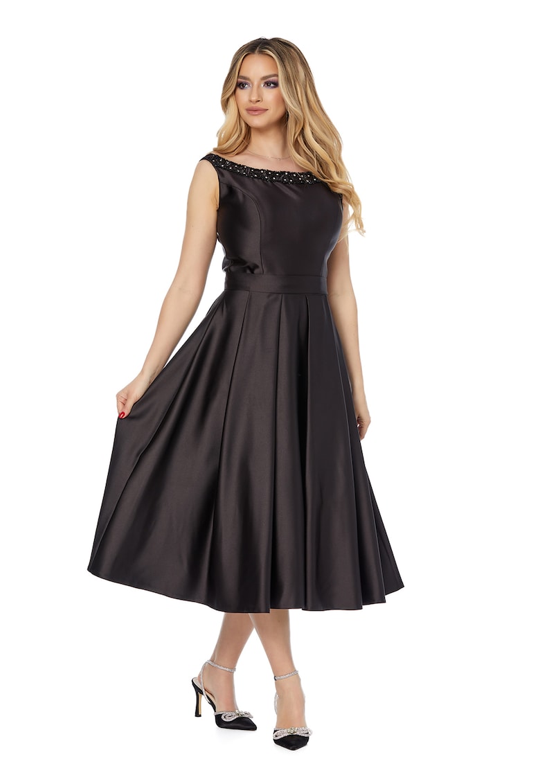 Rochie midi de satin cu decolteu adanc pe spate