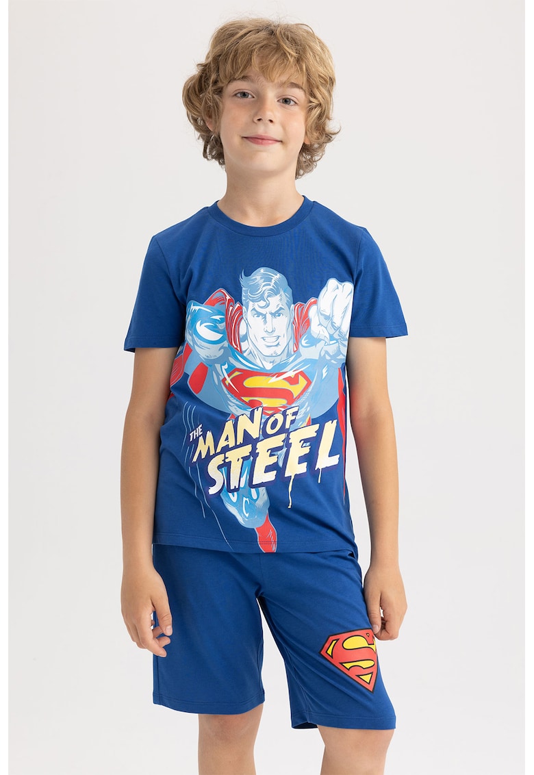 Pijama cu maneci scurte si imprimeu Superman