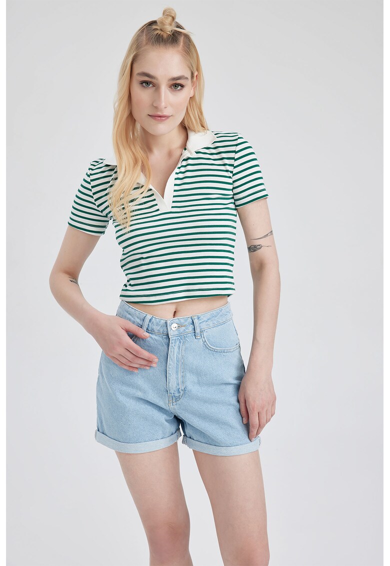 Tricou polo crop cu model in dungi