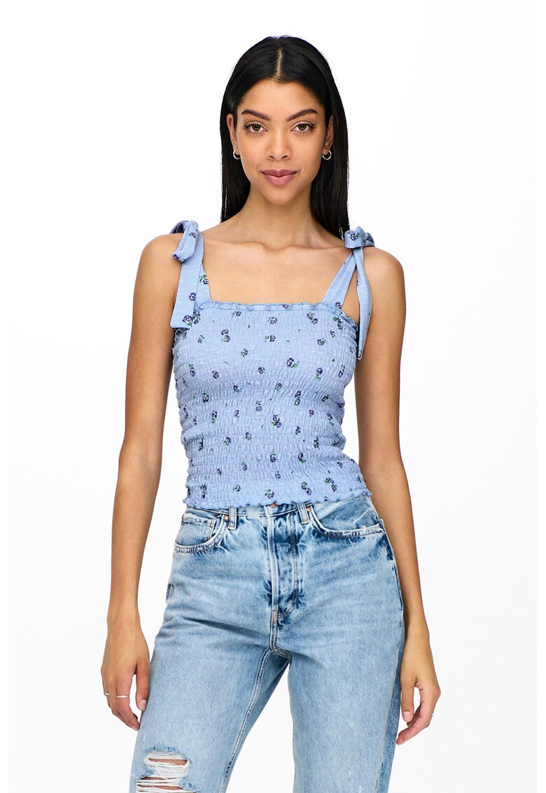 Bluza cu model floral si pliseuri
