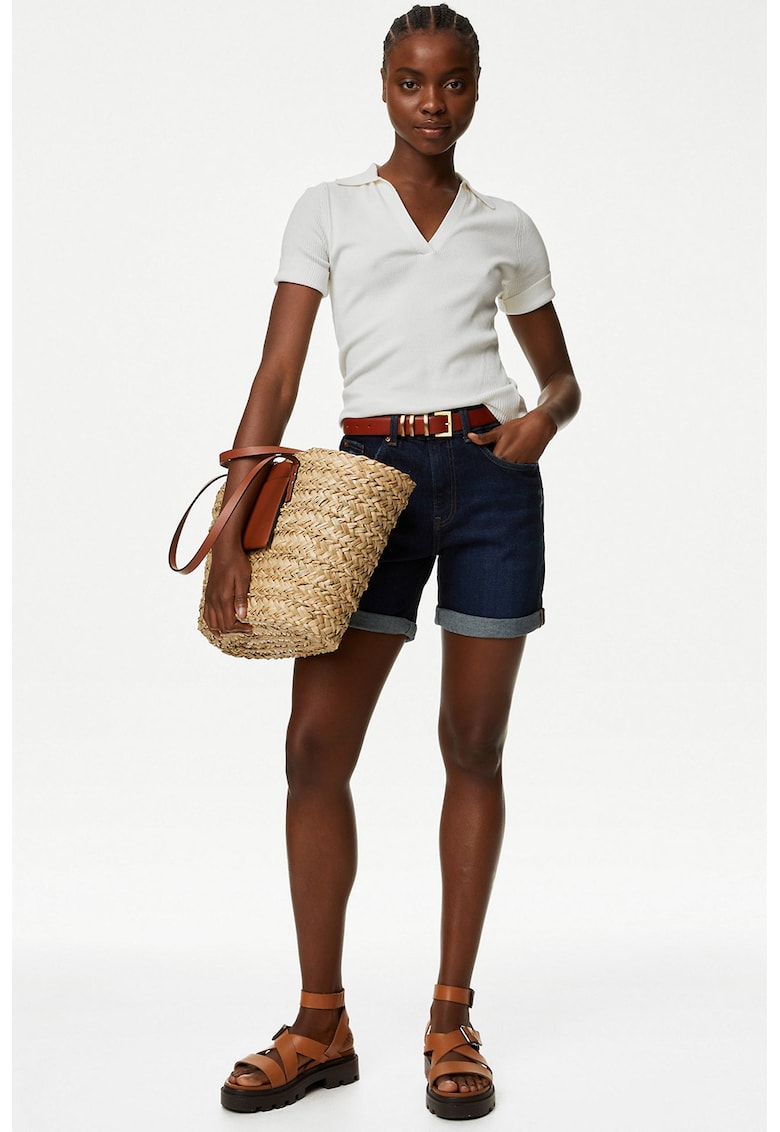 Pantaloni scurti de denim cu talie medie - Albastru ultramarin