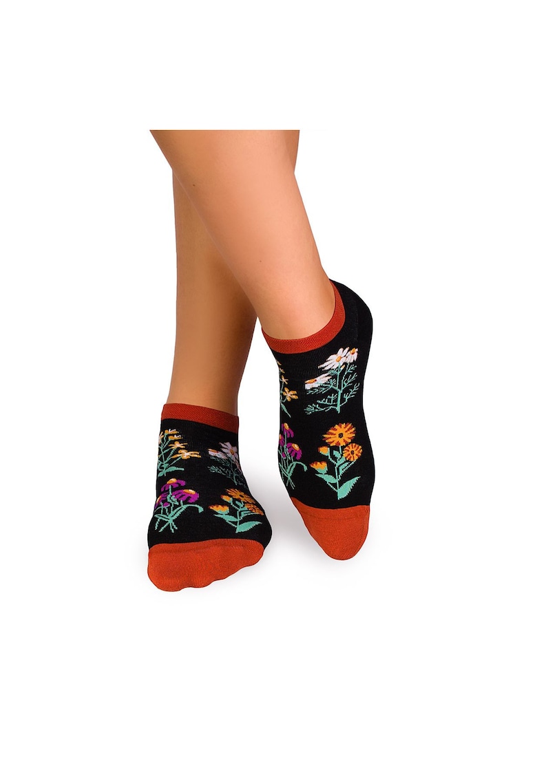 Sosete scurte bumbac - model floral - Negru
