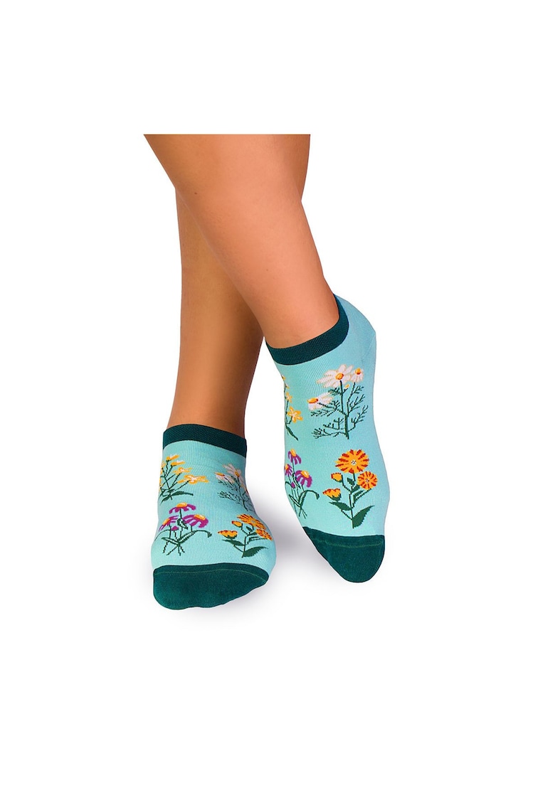 Sosete scurte bumbac - model floral - Menta