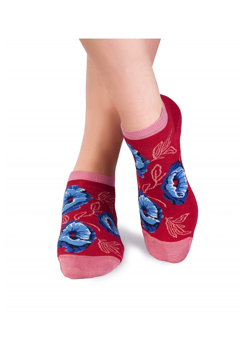 Sosete scurte bambus Flowers Red 386