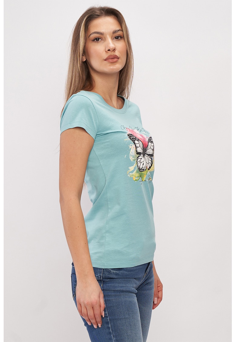 Tricou din bumbac cu decolteu rotund si imprimeu