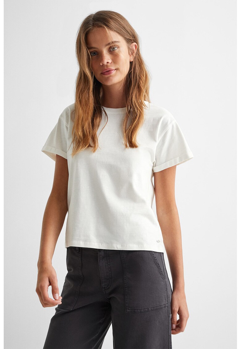 Tricou de bumbac cu decolteu la baza gatului