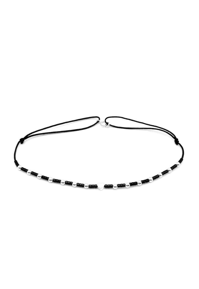 Bratara pentru Picior cu Inimioara si bilute din Argint 925 si margele negre -