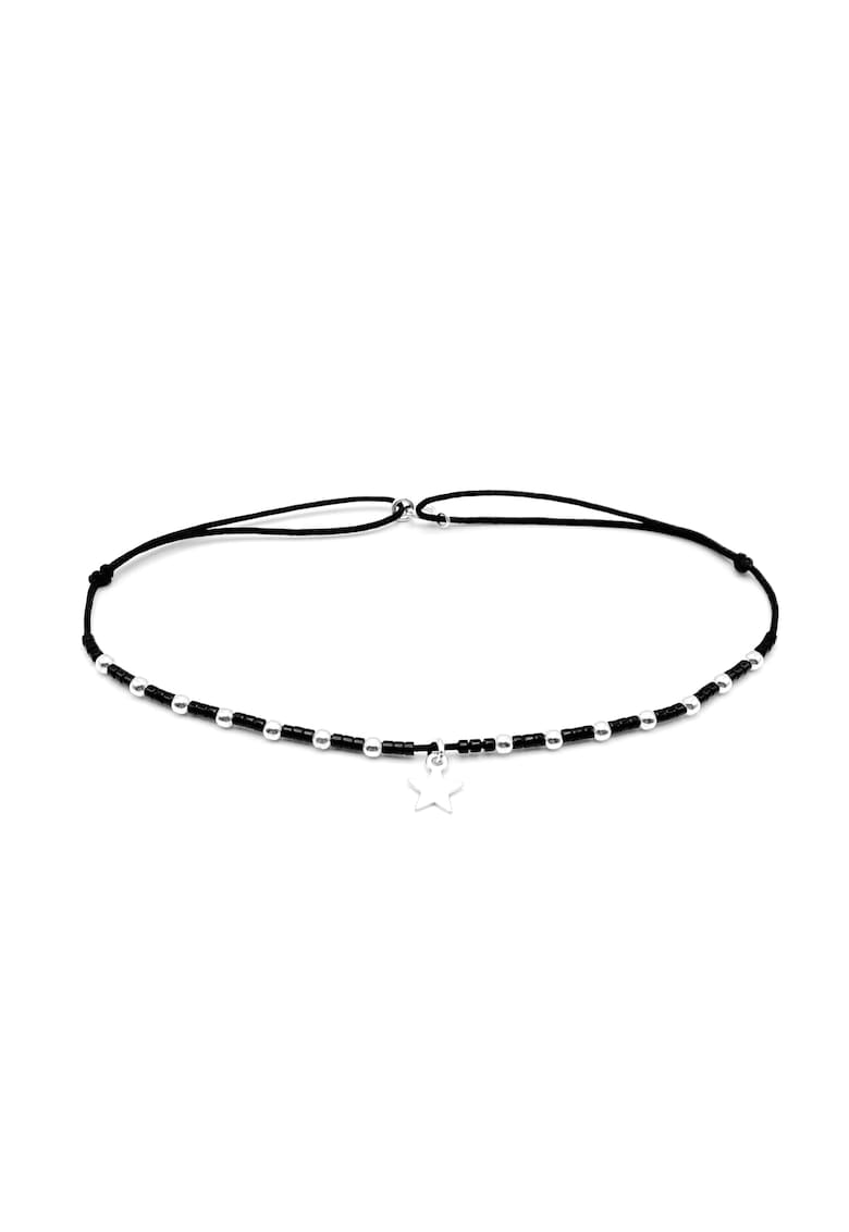 Bratara pentru Picior cu Stea si bilute din Argint 925 si margele negre -