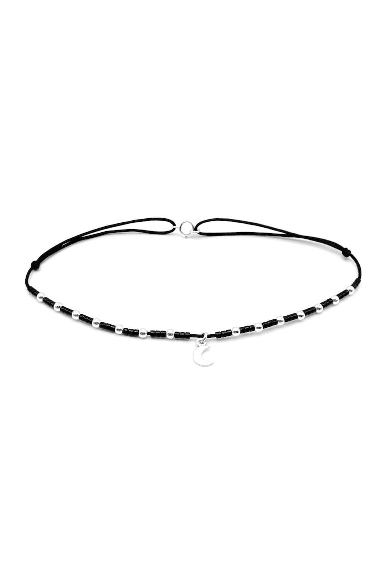 Bratara pentru Picior cu Semiluna si bilute din Argint 925 si margele negre -