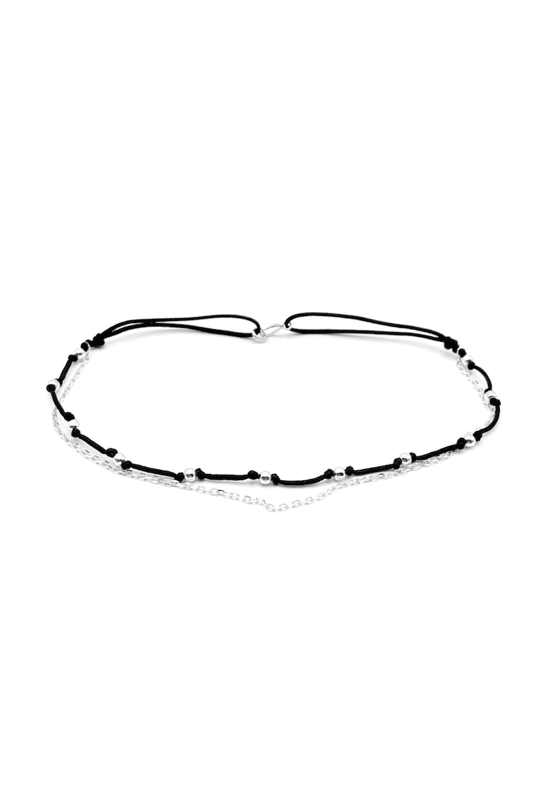 Bratara pentru Picior dubla cu lant si bilute din Argint 925 - snur negru reglabil