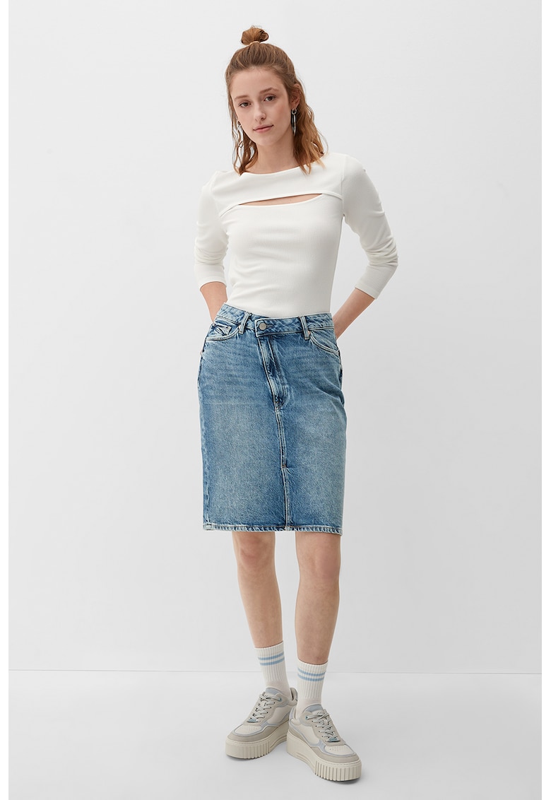 Fusta de denim cu slit frontal
