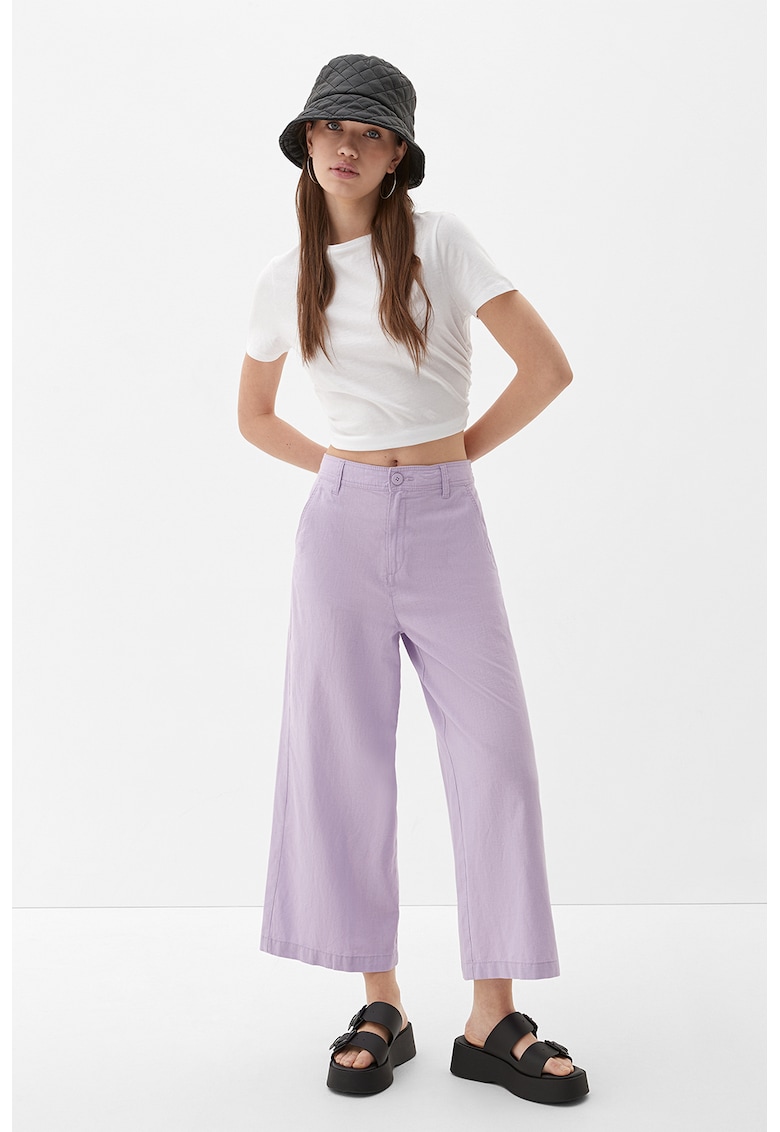 Pantaloni crop din amestec de in cu croiala ampla