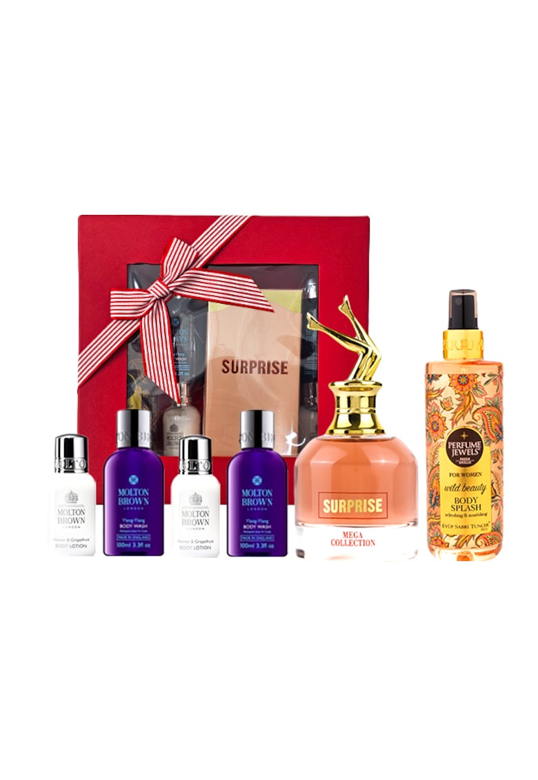 Set Surprise - Apa de Parfum Ard Al Zaafaran Surprise - 100 ml - Spray de Corp Eyup Sabri Tuncer Wild Beauty - 250 ml - 2 x Lotiune de corp Molton Brown Vetiver & Grapefruit - 50 ml - 2 x Gel de Dus Molton Brown Relaxing Ylang-Ylang - 100 ml