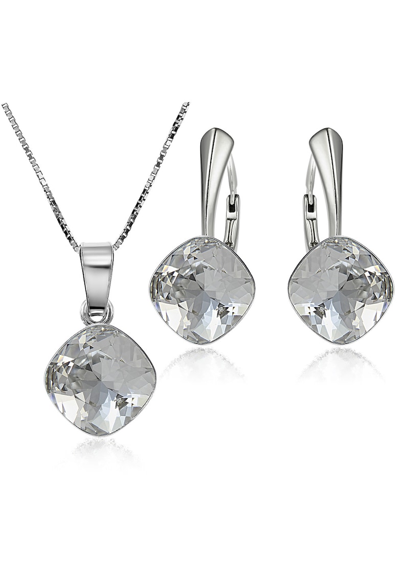 Set Argint 925 placat cu rodiu cu cristale Swarovski® Princess Square 10mm Crystal Clear Leverback + Lant Set Argint 925 placat cu rodiu cu cristale Swarovski® Princess Square 10mm Crystal Clear Leverback + Lant