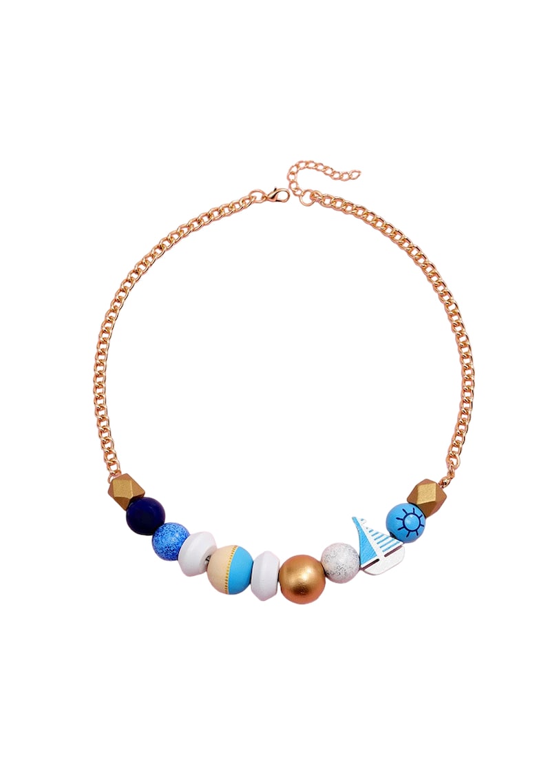Colier auriu - cu piese bleu si motive marine - Cara C11 -