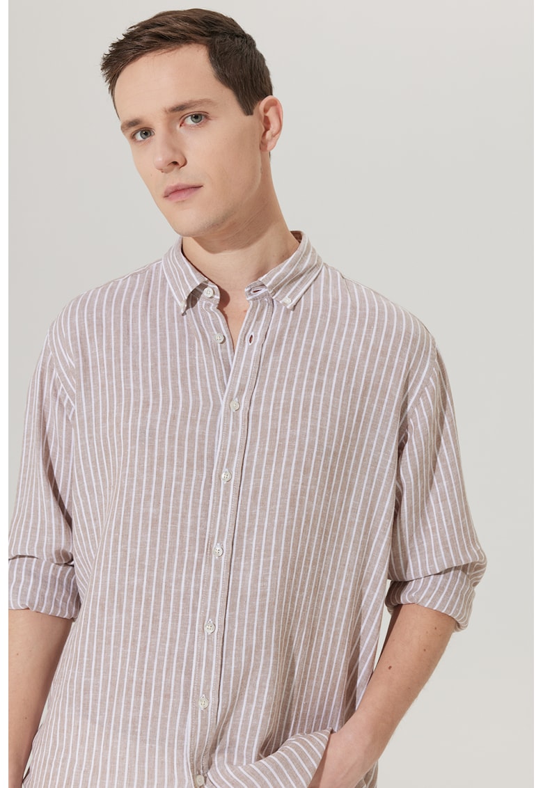 Camasa din amestec de in cu model in dungi