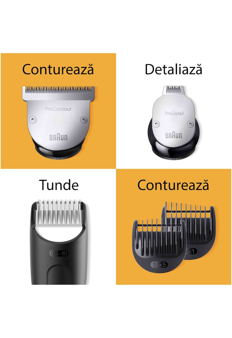 Aparat de tuns barba Beard Trimmer BT9441 - Wet&Dry - buton rotativ de precizie - 40 de setari pentru lungime - 3 capete - 4 piepteni - 1 aparat de ras Gillette - autonomie 180 minute - Trusa de calatorie - Negru