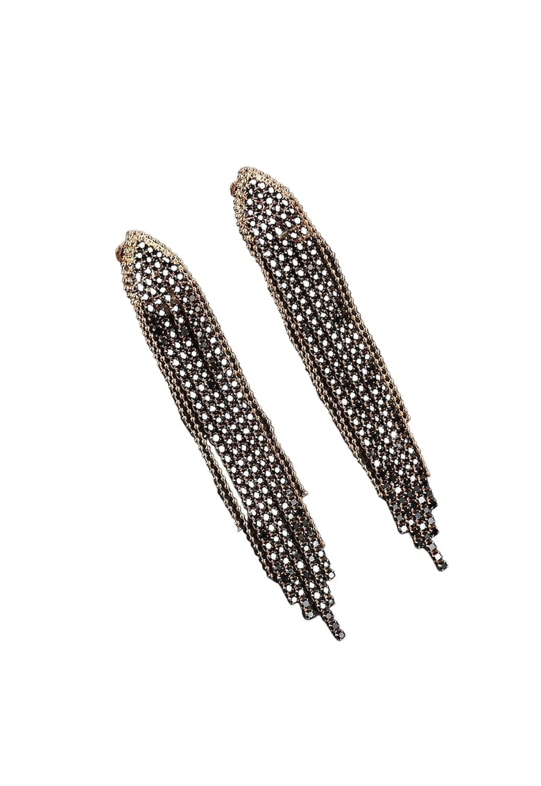 Cercei aurii - lungi - cu clips si pietre negre - Catharina C6