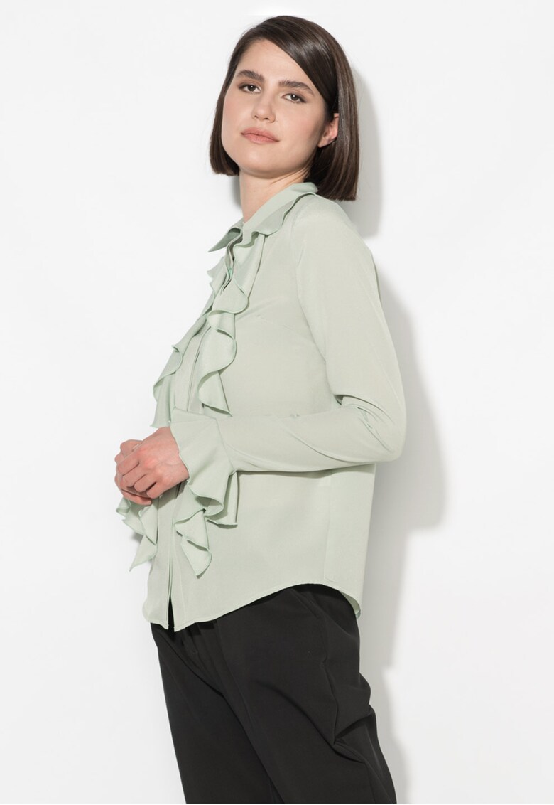 Camasa verde celadon cu volane