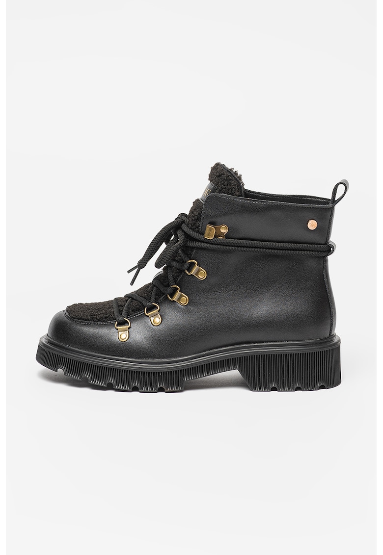 Goe Ghete de piele cu insertii textile - Negru