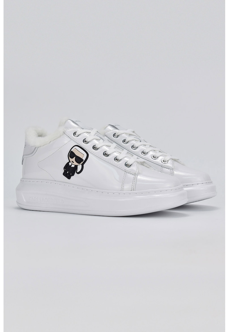 Pantofi sport de piele lacuita cu insertii de piele intoarsa