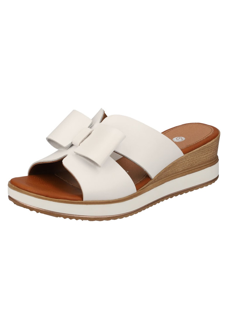 Saboti wedge cu fundita - albi - din piele naturala REMD6456-80 - Alb