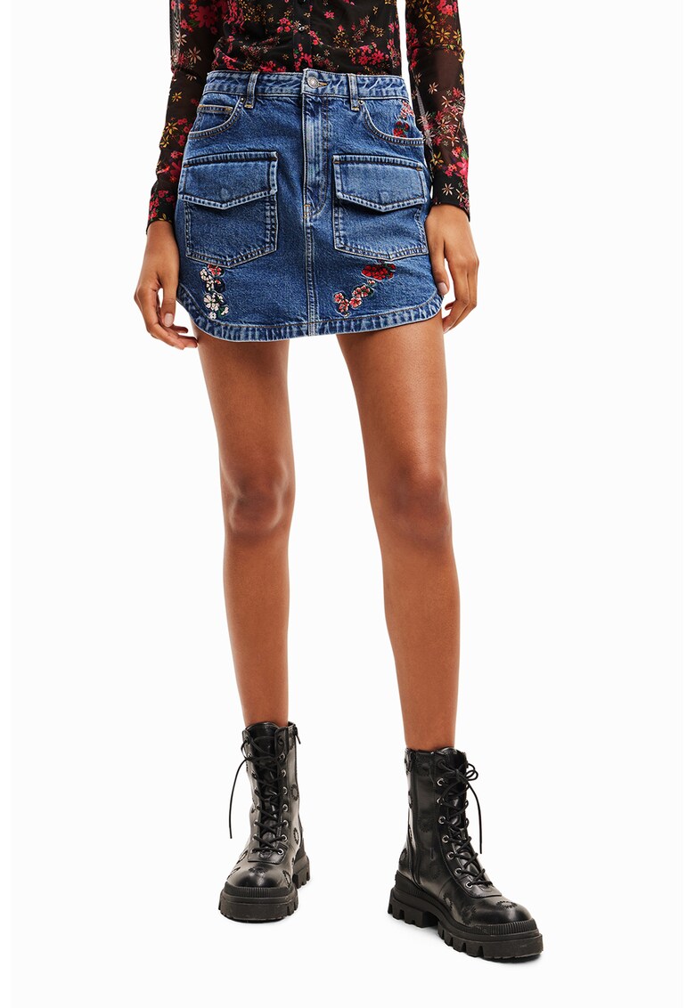 Fusta din denim cu buzunare multiple