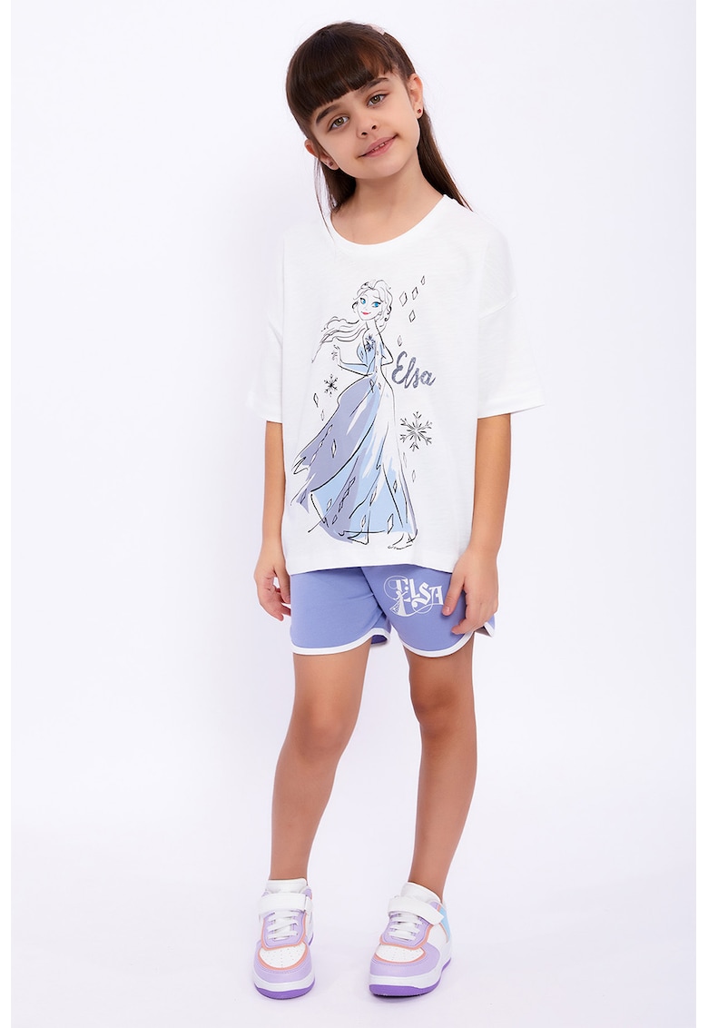 Set de imbracaminte de bumbac cu model cu desene - 2 piese - Alb/Albastru lavanda