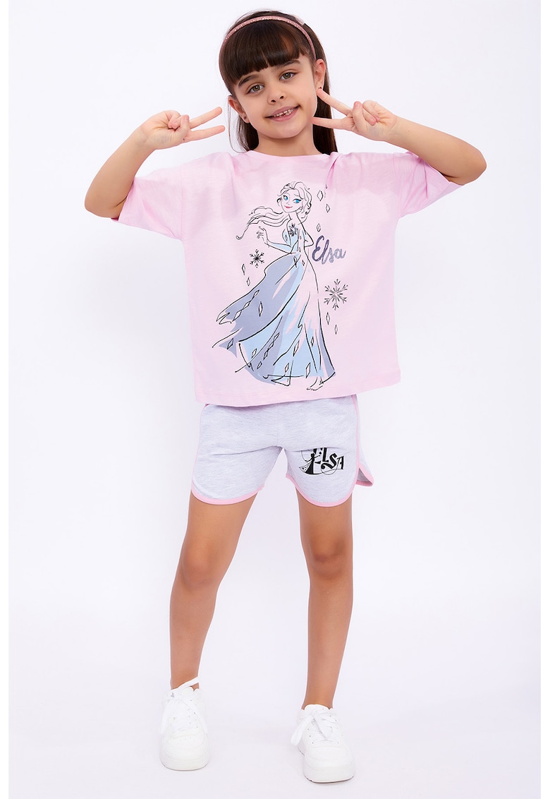 Set de imbracaminte de bumbac cu model cu desene - 2 piese - Roz pastel/Gri deschis melange