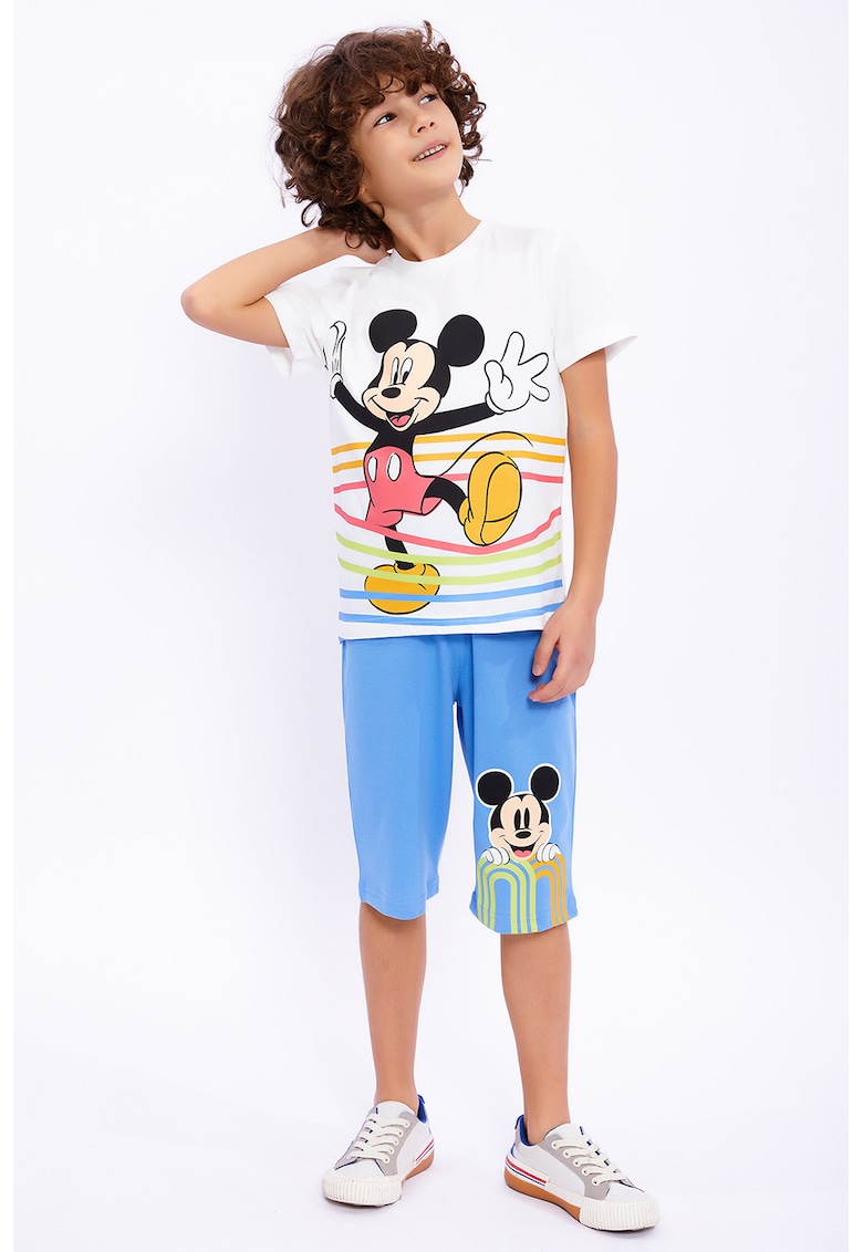 Set de tricou cu imprimeu si pantaloni scurti - 2 piese - Rosu/Alb murdar/Albastru