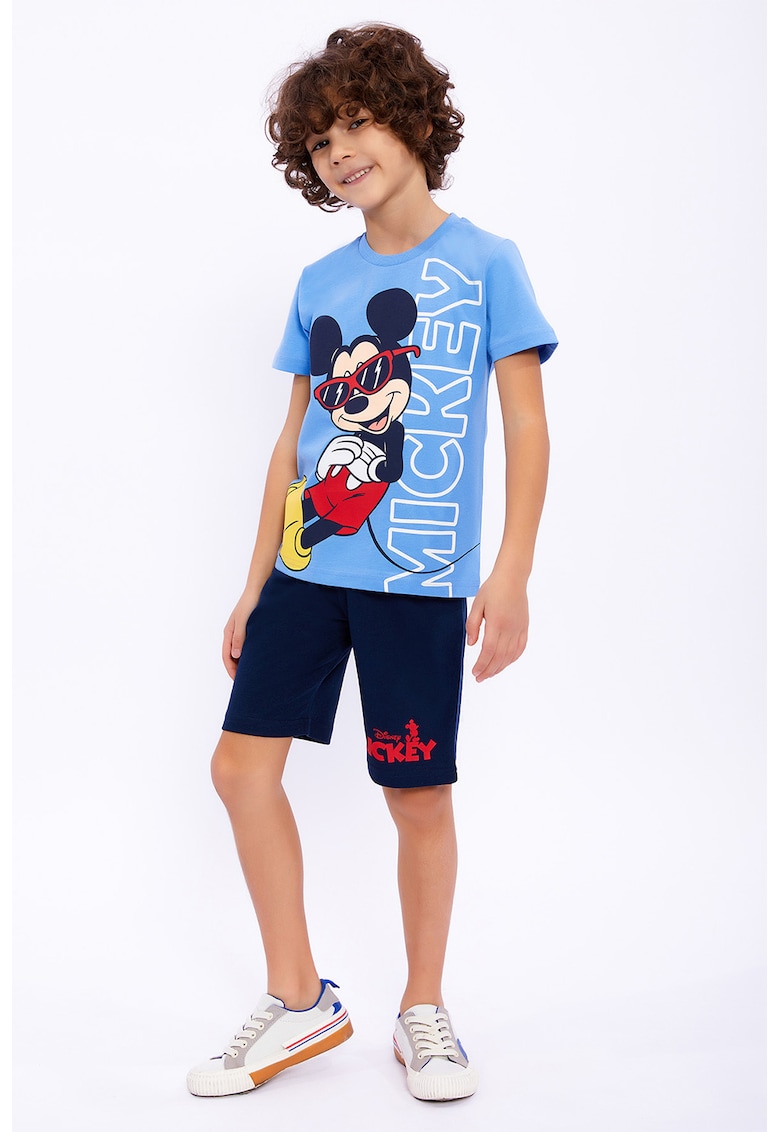 Set de tricou cu imprimeu Mickey-Mouse si pantaloni scurti - 2 piese - Rosu/Negru/Albastru royal