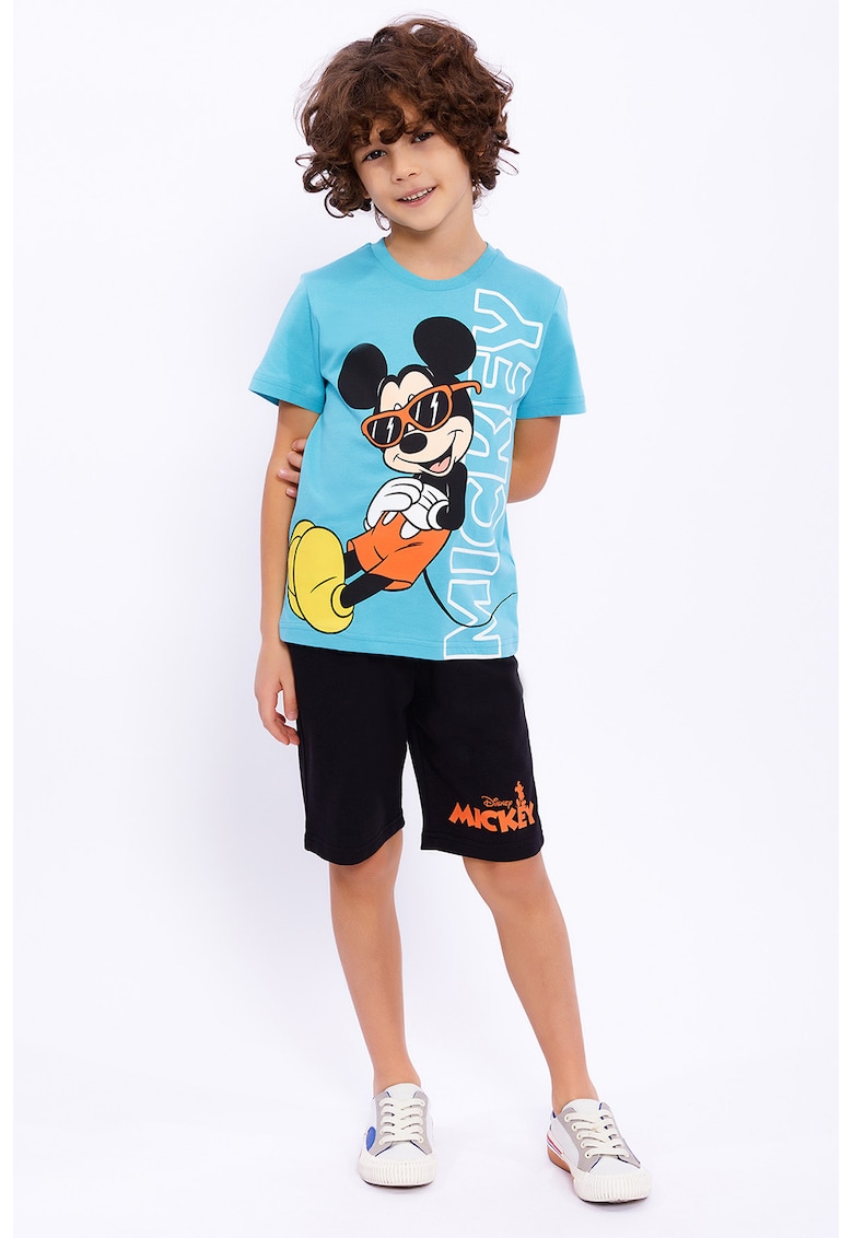 Set de tricou cu imprimeu Mickey-Mouse si pantaloni scurti - 2 piese - Rosu/Negru/Albastru glaciar