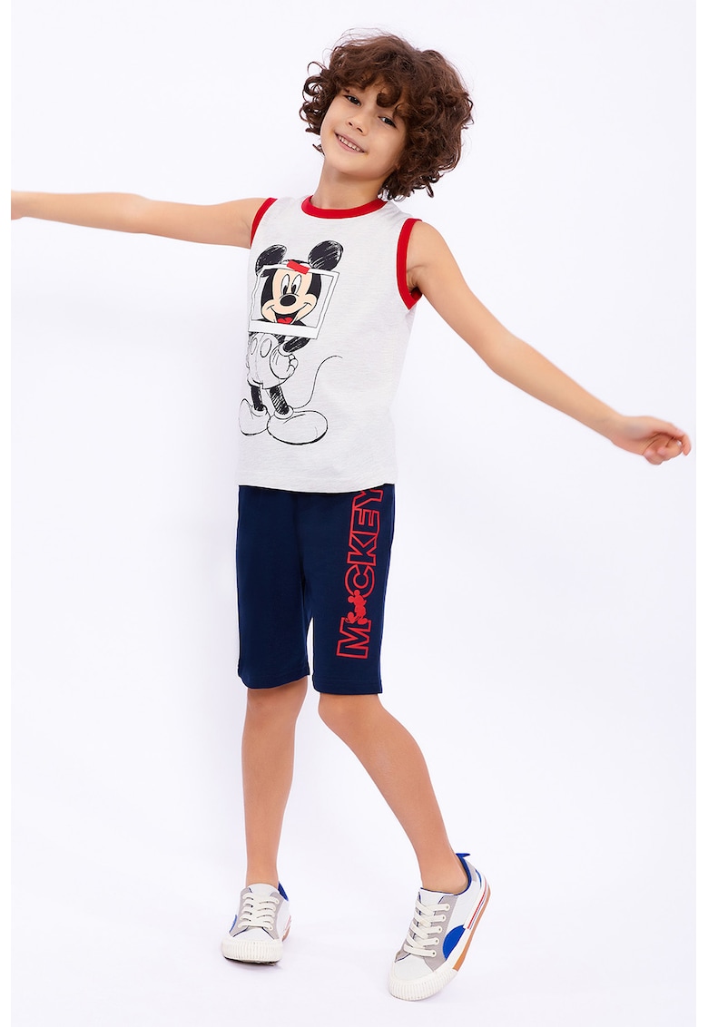 Set de top cu imprimeu Mickey-Mouse si pantaloni scurti - Rosu/Negru/Maro nisip