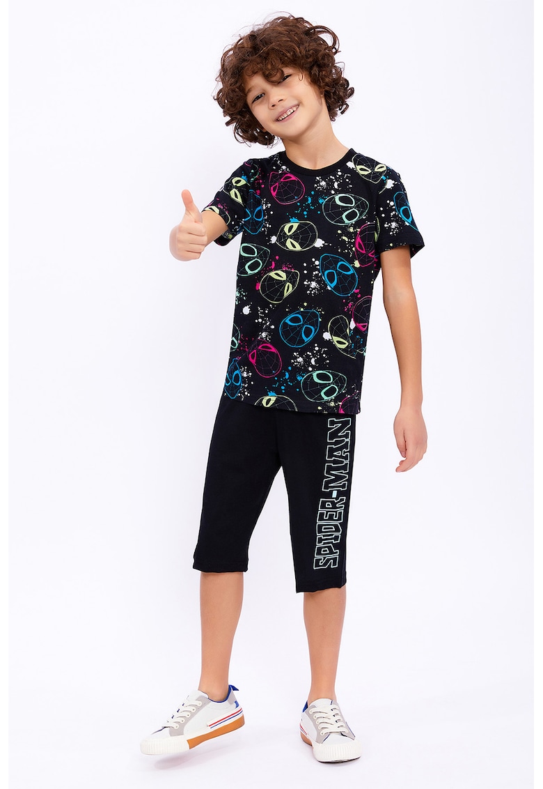 Set de tricou de bumbac si pantaloni scurti - Negru/Galben/Albastru