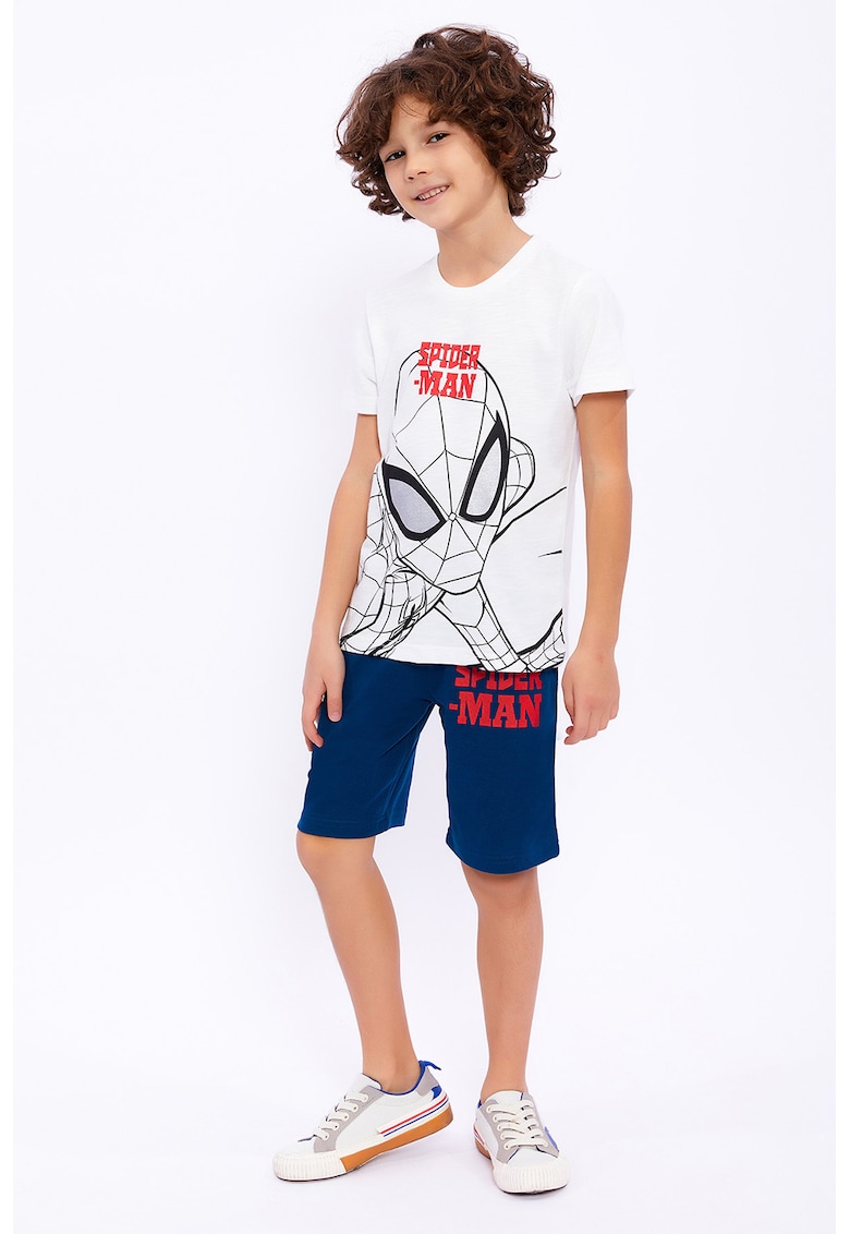 Set de tricou cu imprimeu Spiderman si pantaloni scurti - Rosu/Alb/Albastru inchis