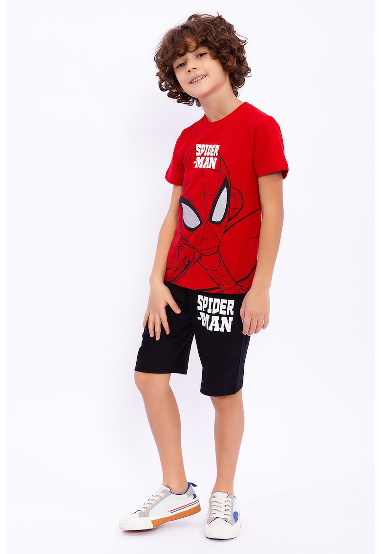 Set de tricou cu imprimeu Spiderman si pantaloni scurti - Rosu/Alb/Negru
