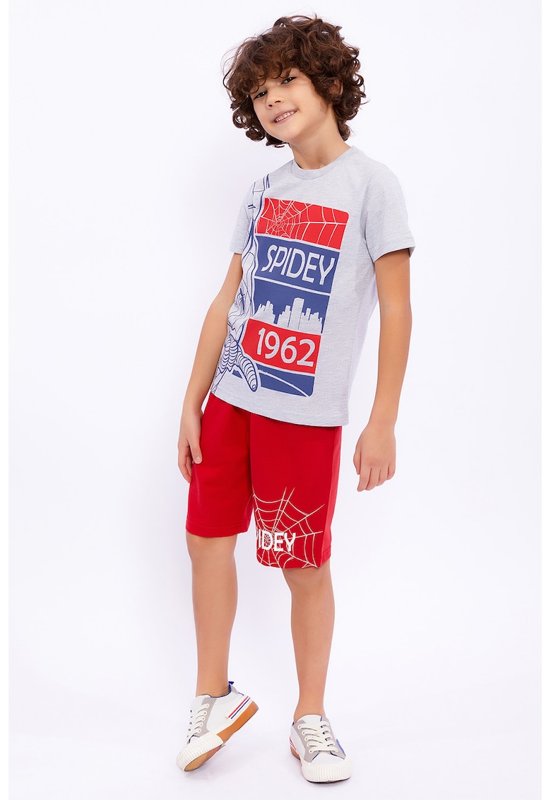 Set de tricou cu imprimeu si pantaloni scurti - 2 piese - Rosu/Gri deschis/Albastru