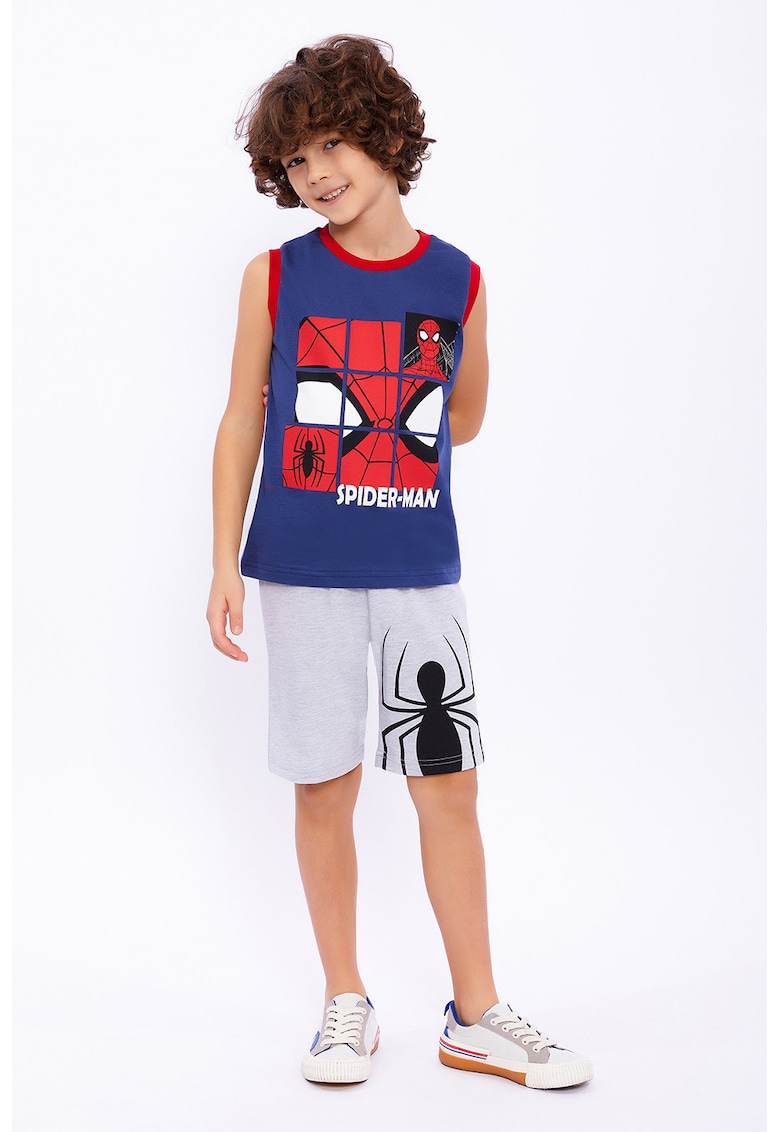 Set de top si pantaloni scurti - 2 piese - Rosu/Gri deschis melange/Bleumarin