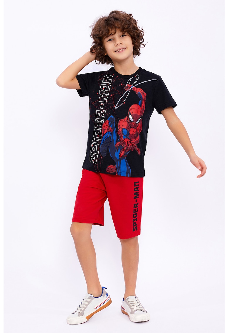 Set de tricou cu imprimeu Spiderman si pantaloni scurti - Rosu/Negru/Albastru