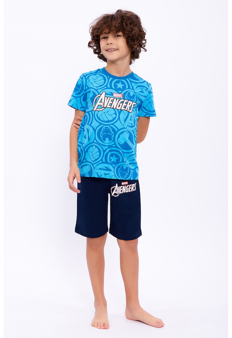 Set de tricou si imprimeu The Avengers si pantaloni scurti - Negru/Albastru inchis