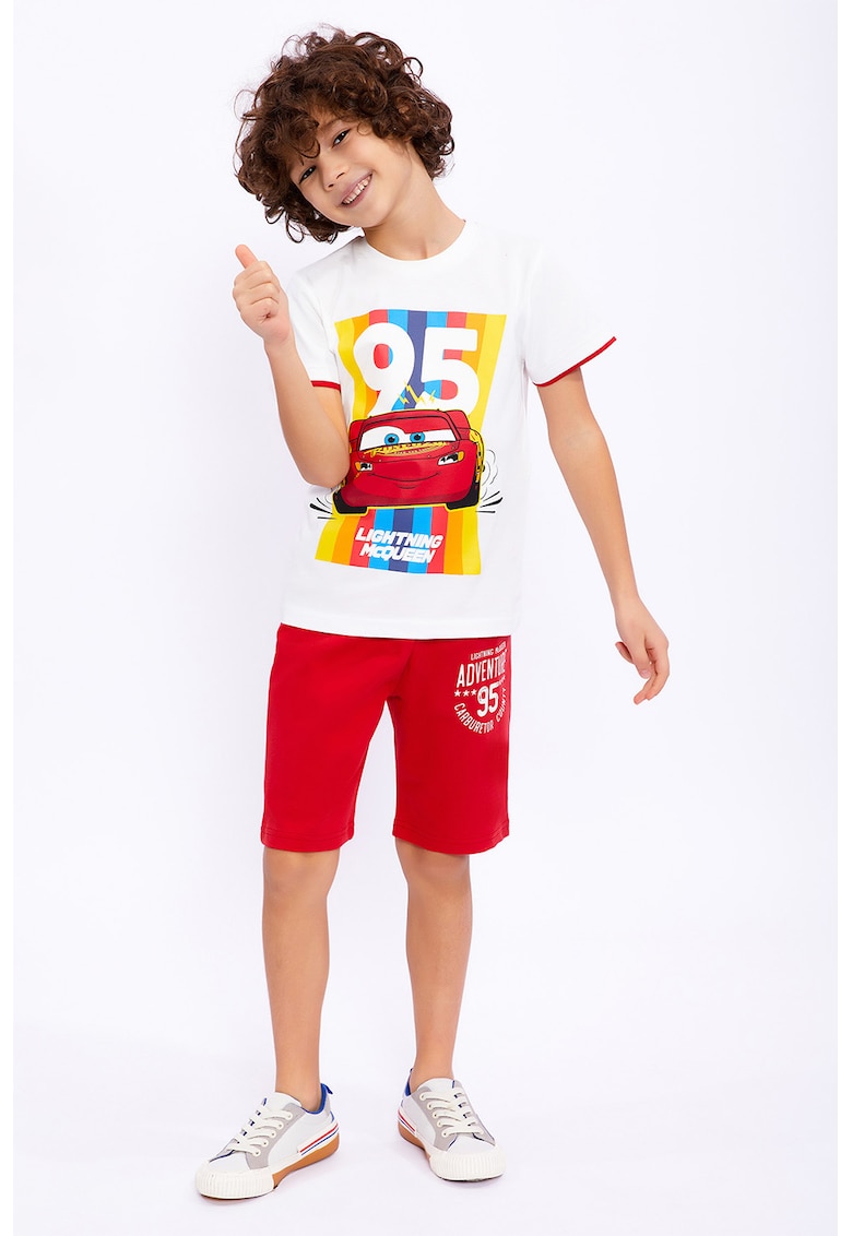 Set de tricou si pantaloni scurti cu imprimeu cars - Rosu/Galben/Alb murdar