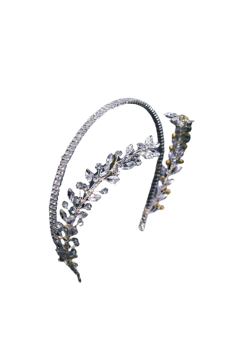 Accesoriu de par - argintiu - cu frunzulite laterale si pietre - Bara C1 Accesoriu de par - argintiu - cu frunzulite laterale si pietre - Bara C1