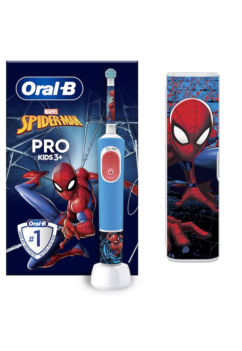 Periuta de dinti electrica Pro Kids Spiderman pentru copii - - Curatare 2D - 2 programe - 1 capat - 4 autocolante - trusa de calatorie - Albastru